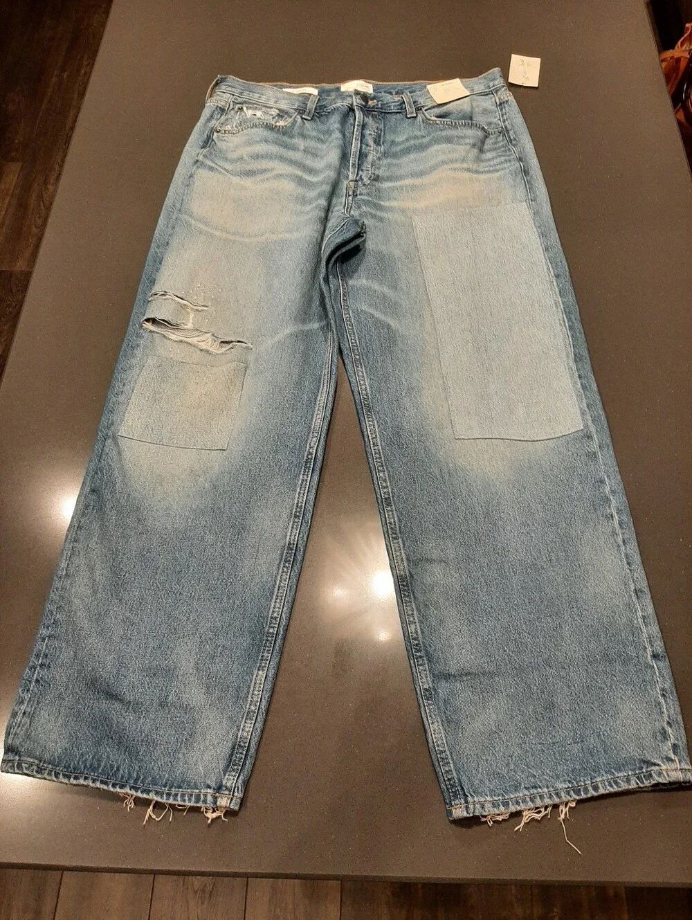 90s Baggy Jeans Size 14 Mid Rise Distressed Raw Hem Denim By Universal Threads